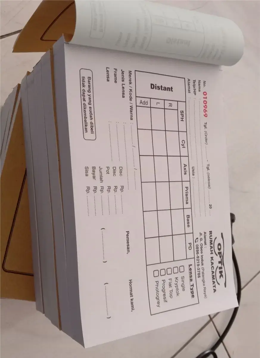Contoh cetak nota toko optik